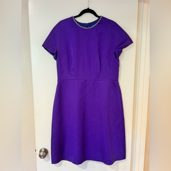 Escada Vibrant Purple Midi Dress with Beaded Neckline